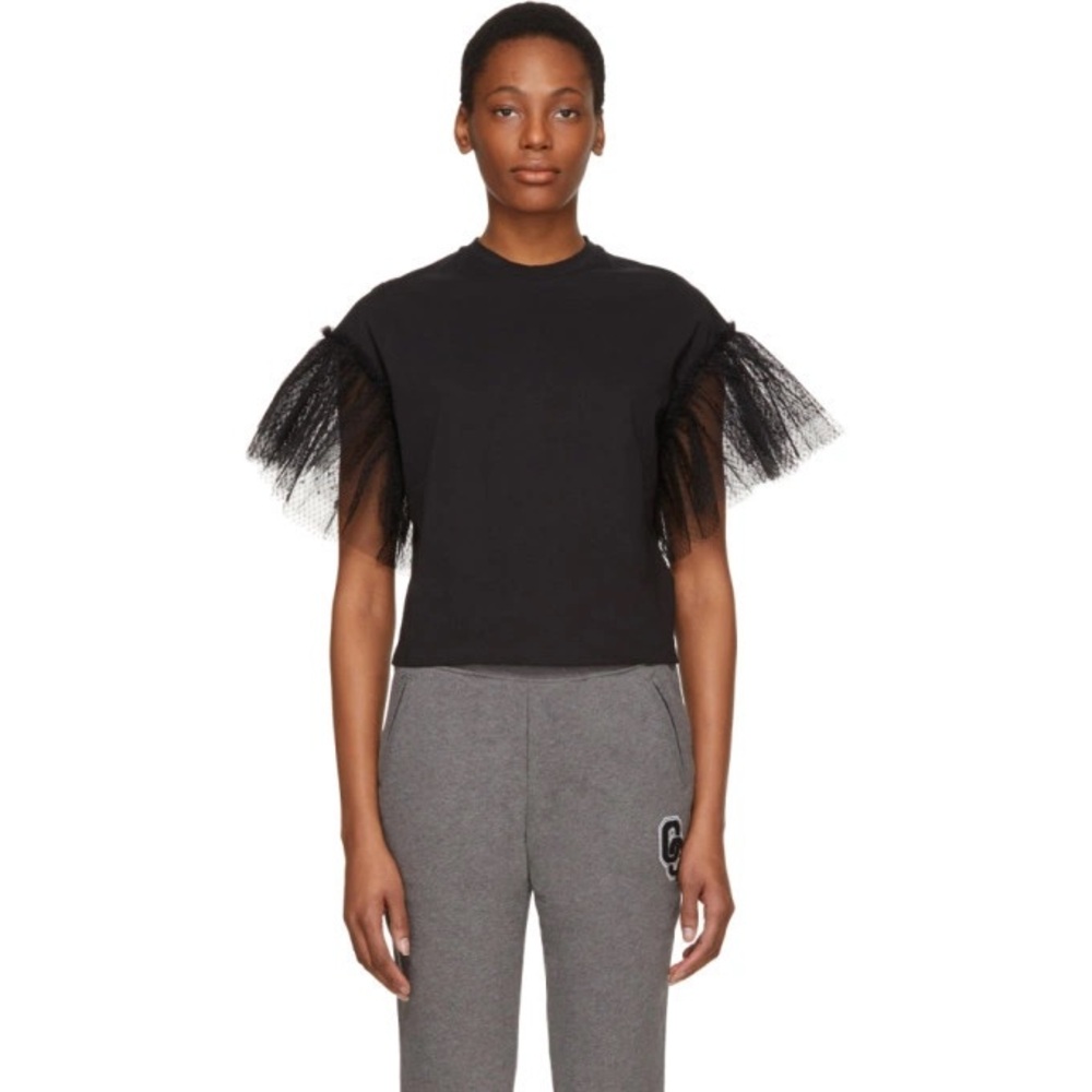 MSGM Black Tulle Sleeve T-Shirt